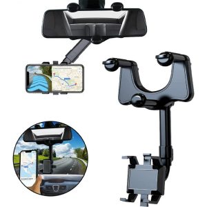 Suport ajustabil auto telefon ZJ008, prindere oglinda, rotire 360 grade - ShopSee - Magazin online