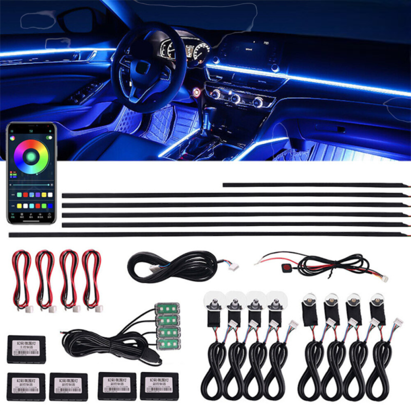 Set lumini auto ambientale, 18 piese, RGB, Bluetooth, aplicatie - ShopSee - Magazin online