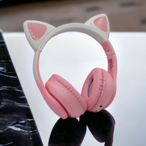 Casti EM3 wireless, Bluetooth, urechi pisica, roz, USB - ShopSee - Magazin online