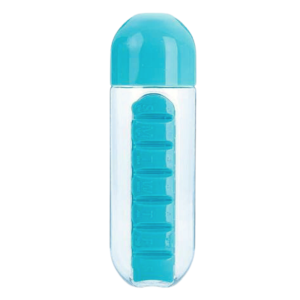 Sticla de apa cu organizator pentru pastile, 600ml, albastru - ShopSee - Magazin online