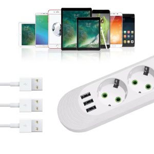 Prelungitor 2 metri, 3 prize, 3 x slot USB, 2500W, doua culori - ShopSee - Magazin online
