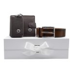 Set curea piele, portofel, husa chei, sigla Mercedes, negru/maro - ShopSee - Magazin online